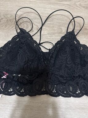 PINK Victoria's Secret Black Lace Longline Bralette with Thin Straps